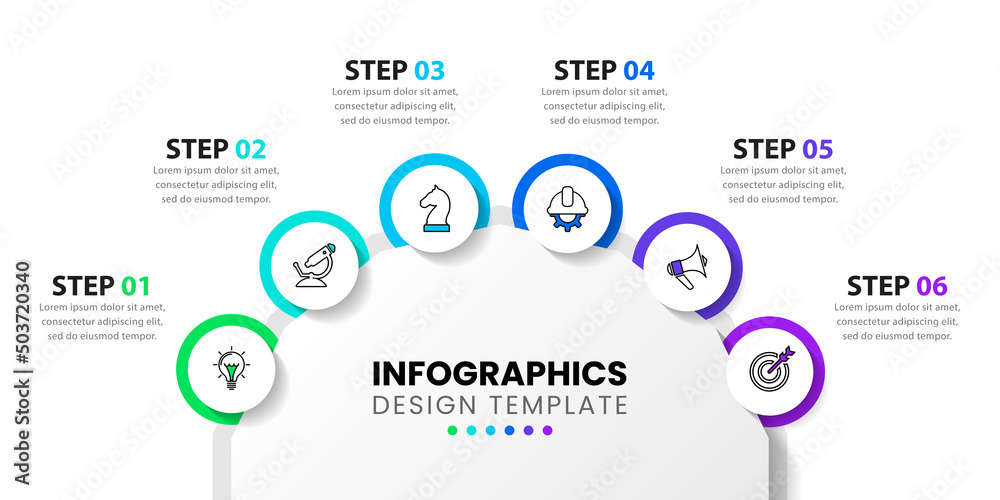 infographic template with six circles and icons. Vector infographic template with six circles and icons. Vector