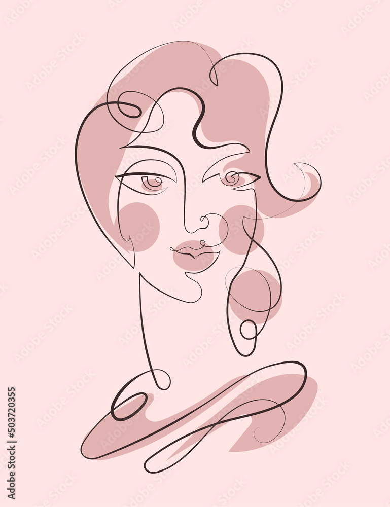 One Continuous Line drawings. Abstract portrait of indian hindu woman, drawn by one line. One Continuous Line drawings. Abstract portrait of indian hindu woman, drawn by one line.
