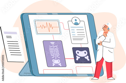 Online medical consultation and support. Online doctor. Healthcare services, Ask doctor. Tele medicine e-health service. Diagnosis and treatment of patients remotely by communicating with gadgets