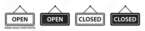 Open and closed sign set icon vector illustration