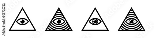 Illuminati set icon symbols. Masonic icon. All seeing eye Icon, Vector Illustration