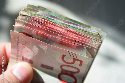 Closeup of swedish currency in bills photo