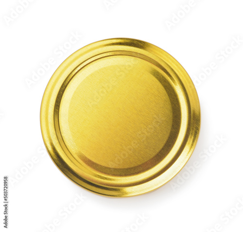 Schilderij op canvas Top view of blank golden jar lid