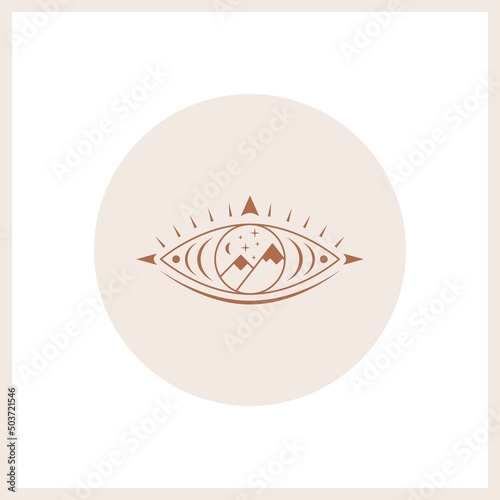 Abstract outline Eye. Simple, minimalistic linear art style. Trendy Vector illustration. Isolated round icon. Boho, esoteric, witchcraft, alchemy, mystic concept. Logo, avatar, poster, print template
