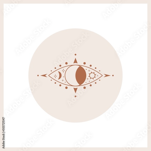 Abstract outline Eye. Simple, minimalistic linear art style. Trendy Vector illustration. Isolated round icon. Boho, esoteric, witchcraft, alchemy, mystic concept. Logo, avatar, poster, print template