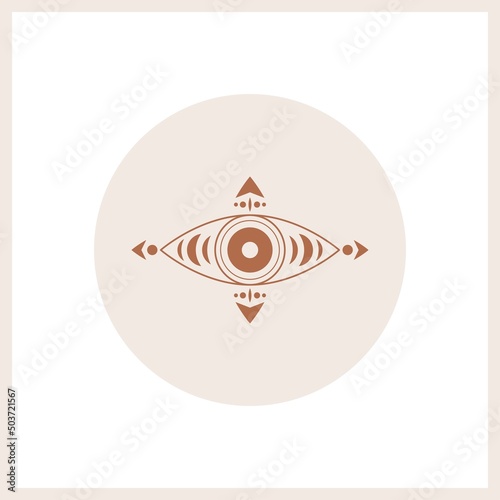 Abstract outline Eye. Simple, minimalistic linear art style. Trendy Vector illustration. Isolated round icon. Boho, esoteric, witchcraft, alchemy, mystic concept. Logo, avatar, poster, print template