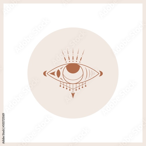 Abstract outline Eye. Simple, minimalistic linear art style. Trendy Vector illustration. Isolated round icon. Boho, esoteric, witchcraft, alchemy, mystic concept. Logo, avatar, poster, print template