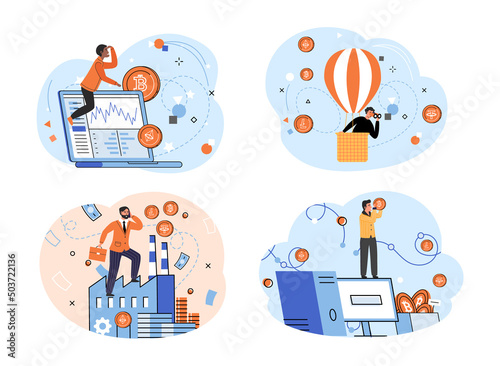 Man crypto trader works with marketplace. Cryptocurrency investing platform. Bitcoin stock exchange online payment digital currency transactions. Money in digital space, stored in an electronic wallet