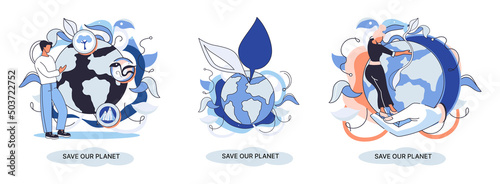 Save our planet ecological metaphor Earth day, love for native home. Sustainable gardening renewable energy. Caring for nature protecting environment stop air and water pollution, rational consumption