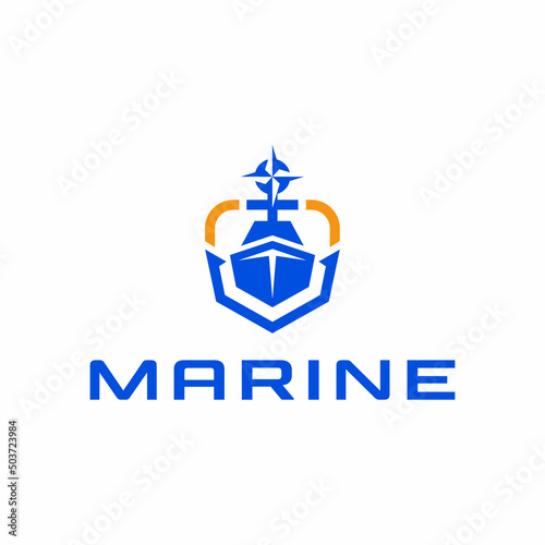marine ship logo design. Vector illustration of ship and anchor . modern logo design vector icon template

