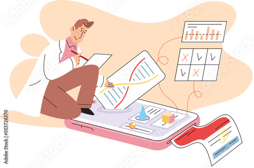 Online medical consultation and support metaphor. Online doctor. Healthcare services, Ask doctor. Tele medicine e-health service. Therapist videocalling phone screen. Diagnosis treatment of patients