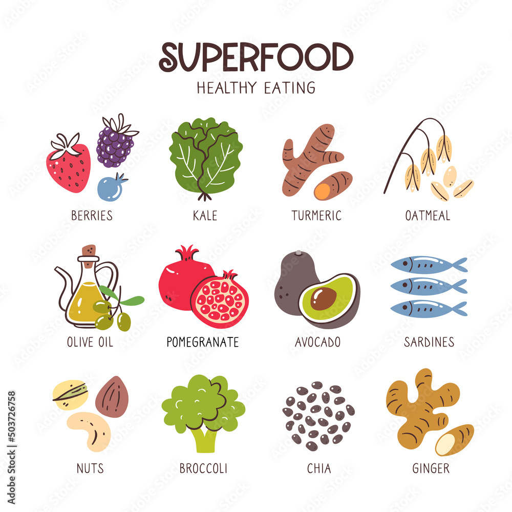 Premium Vector Superfood Icons Set Cartoon Vector Ill vrogue.co