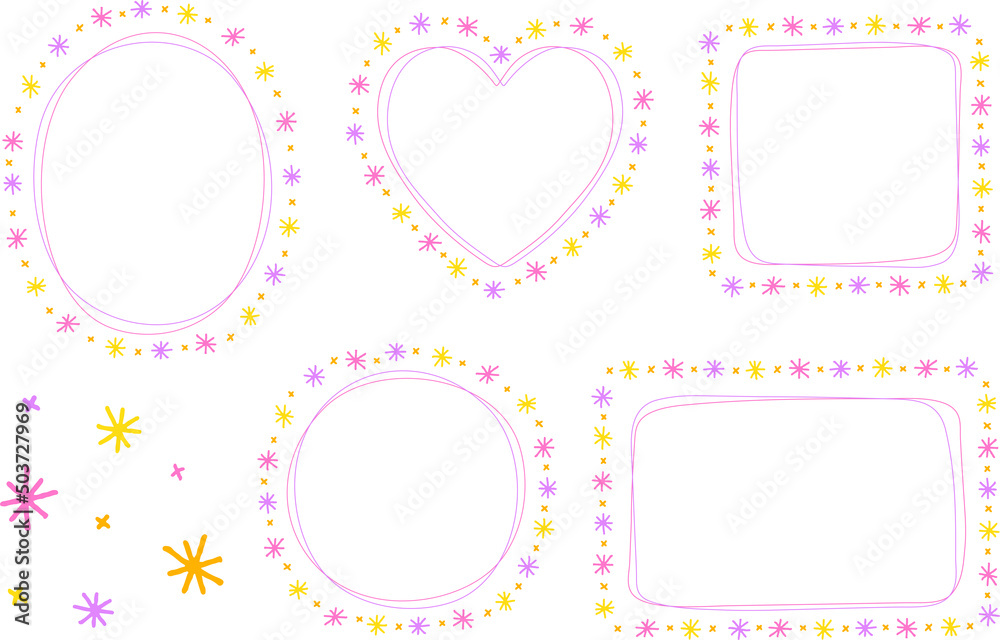 Abstract Bright Pink Yellow Star Daisy Flower Doodle Hand Drawing Drawn Heart Circle Square Oval Rectangle Sticky note Shape Line Borders Frames Plate Set Collection Background Vector Illustration Abstract Bright Pink Yellow Star Daisy Flower Doodle Hand Drawing Drawn Heart Circle Square Oval Rectangle Sticky note Shape Line Borders Frames Plate Set Collection Background Vector Illustration