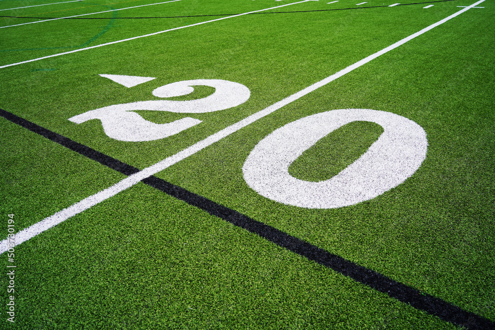 Obraz premium Football field stadium 20 yard line.