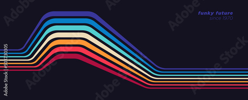 Abstract 1980's background design in futuristic retro style with colorful lines. Vector illustration.