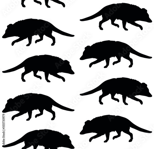 Vector seamless pattern of hand drawn doodle sketch opossum silhouette isolated on white background
