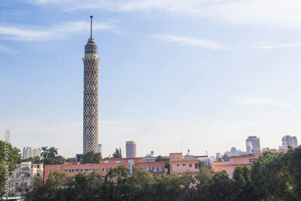 Obraz premium Beautiful view of the Cairo Tower and the Nile embankment in Cairo, Egypt