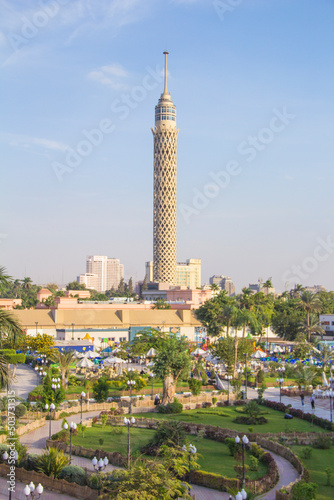 Beautiful view of the Cairo Tower and the Nile embankment in Cairo, Egypt