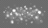 White sparks and stars glitter special light effect. Christmas abstract pattern. Sparkling magic dust particles. Vector sparkles on transparent background.