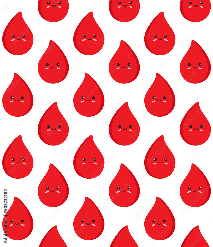 Vector seamless pattern of flat hand drawn blood drop with face isolated on white background Vector seamless pattern of flat hand drawn blood drop with face isolated on white background