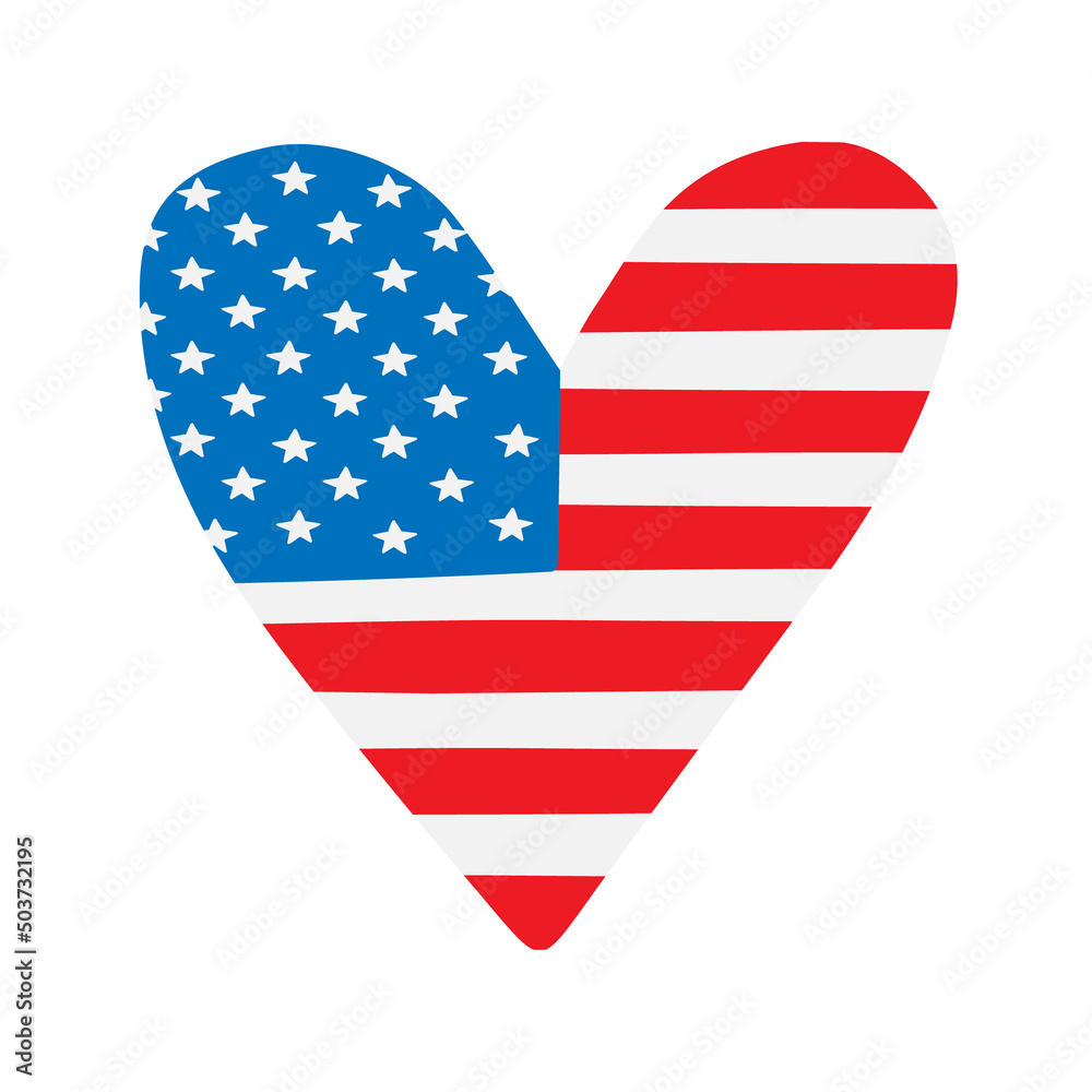 Vector hand drawn doodle sketch American flag heart isolated on white background Vector hand drawn doodle sketch American flag heart isolated on white background