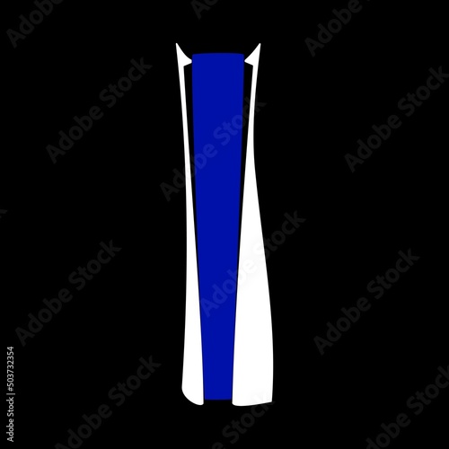play station 5 in white with blue on a black background