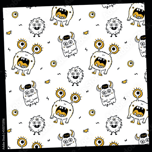 seamless pattern with monsters. cute kids pattern with monsters