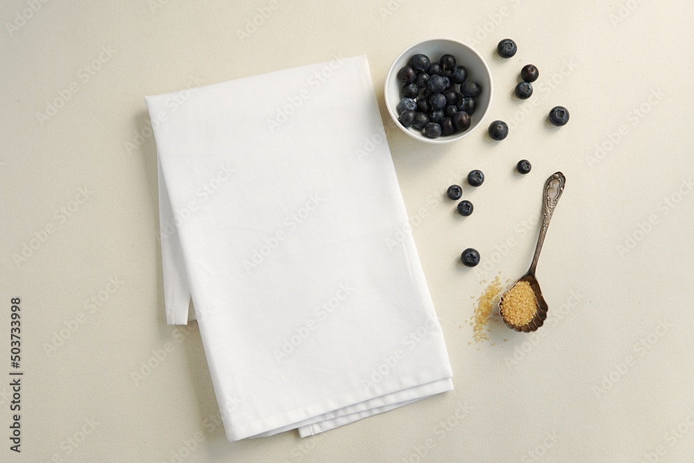 White cotton kitchen towel mockup for design presentation, blank tea