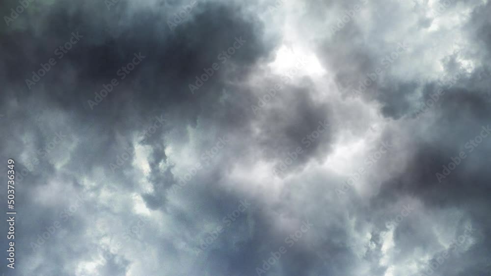 Moving Dark Clouds With Thunderstorms Inside, Hurricane Lightning 4K