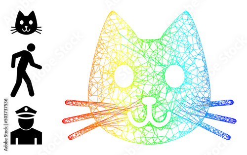 Spectral vibrant wire frame kitty had. Wire frame flat network geometric image based on kitty had icon, is created from intersected lines. Bright wire frame icon.