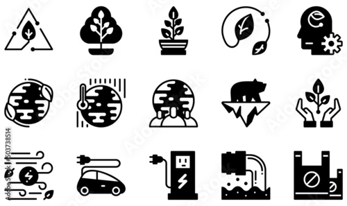 Set of Vector Icons Related to Ecology. Contains such Icons as Recycle, Tree, Plant, Leaf, Ecological Mind, World Ecology and more.