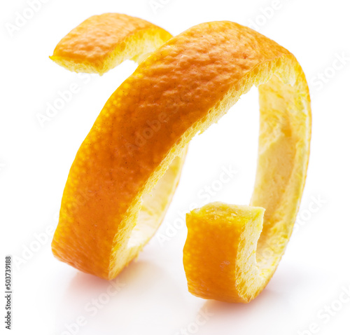 Canvastavla Orange peel or orange twist on white background. Close-up.