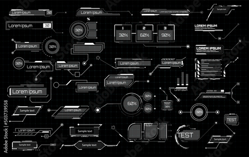 Digital callouts titles. A hud-style user interface element with a description of a message, advertisement, communication set. Isolated futuristic advertising communication set. Vector illustration