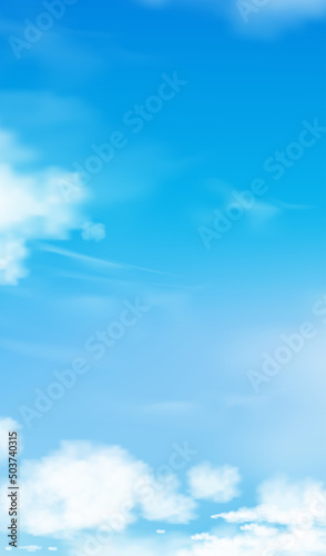Blue sky with altostratus clouds background,Vector Cartoon sky with cirrus clouds, Concept all seasonal vertical banner in sunny day spring and summer in the morning.3DVector illustration of nature