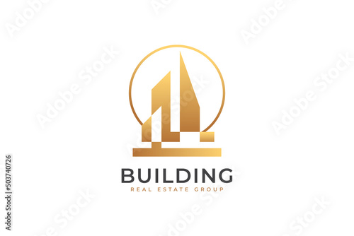 Luxury Real Estate Logo Design. Gold Architecture, Building and Construction for Real Estate Industry Identity