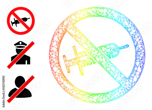 Rainbow colored net mesh no syringe drugs. Wire frame flat net geometric image based on no syringe drugs icon, generated with crossing lines. Colored crossing mesh icon.