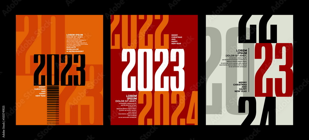 2023 Colorful set of Happy New Year posters. Abstract design with ...