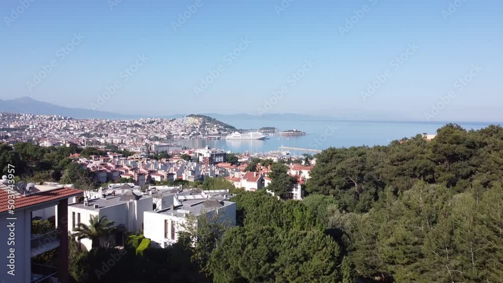 view of the ayvalik of the sea with drone view of the ayvalik of the sea with drone