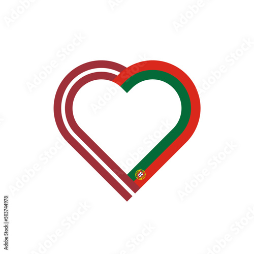 unity concept. heart ribbon icon of latvia and portugal flags. vector illustration isolated on white background