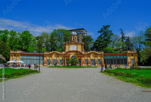 May 2022 Modena, Italy: Palace Palazzina Vigarani in the park Parco Giardino Ducale Estense on a sunny day
