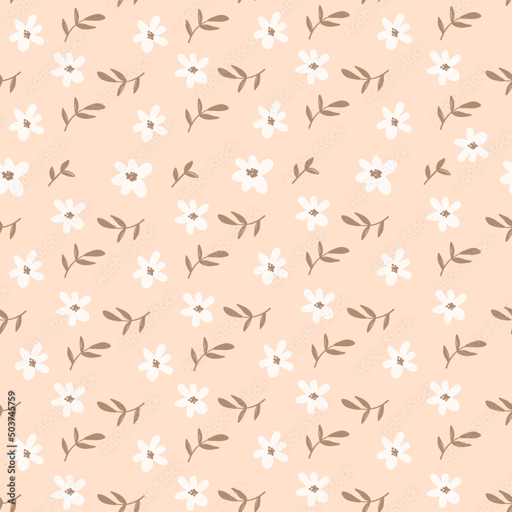 simple flower pattern. seamless background with flowers and leaves. plant drawing in pastel colors. endless summer meadow. summer and spring motifs.