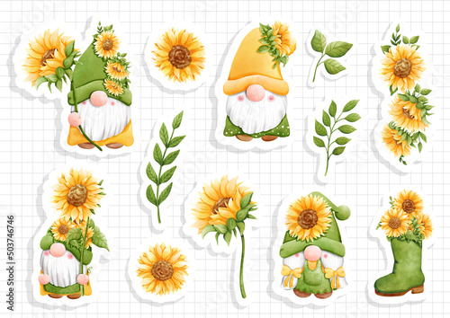 gnome sunflower, gnome summer, vector illustration