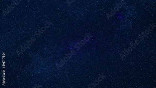 beautiful timelapse of starry night blue sky with the Milky way and lots of falling shining stars