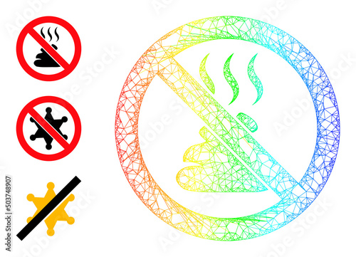 Spectral colorful crossing mesh stop shit smell. Wire frame 2d network abstract symbol based on stop shit smell icon, is generated from crossing lines. Colored irregular mesh icon.