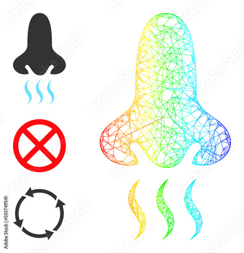 Rainbow colorful net mesh snuff. Linear frame 2d network abstract symbol based on snuff icon, created from crossing lines. Colorful net mesh icon.