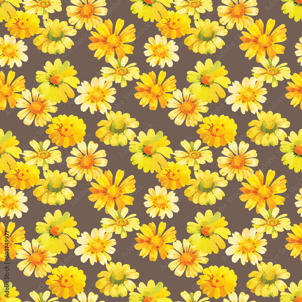 Yellow chamomile background. Floral seamless pattern for wrapping paper, wallpaper and fabric. Fashion background