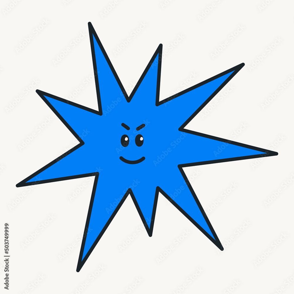 Obraz premium Cartoon vector funny cute blue star Comic character.