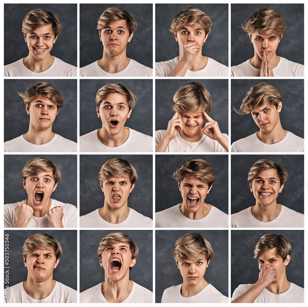set of handsome emotional man on dark background set of handsome emotional man on dark background