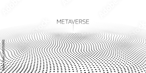 Metaverse world map globe black dots pattern wavy isolated on white background in concept Metaverse, virtual reality, augmented reality and blockchain technology.
