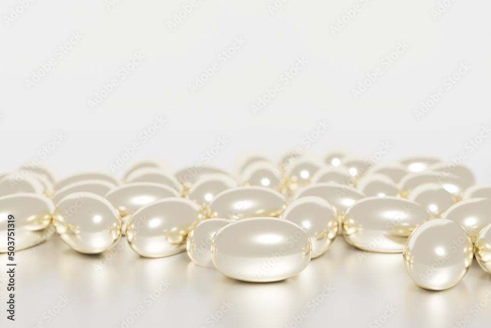 3d render of shiny gold glossy capsules with vitaminsl or beauty serum for your project 3d render of shiny gold glossy capsules with vitaminsl or beauty serum for your project